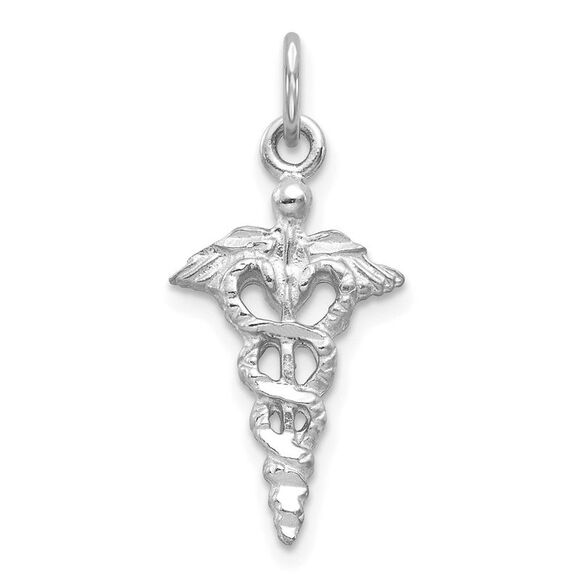 14k White Gold 3D Caduceus Charm or Pendant 11 x 26mm